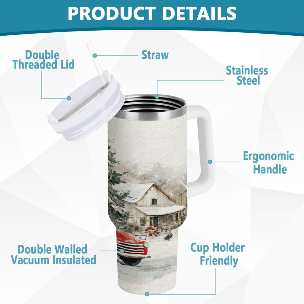 30 oz Insulated Stainless Steel Tumbler Double Wall Stainless Steel Tumbler with 2-Way Drinking Truck with Christmas Decorations UALX