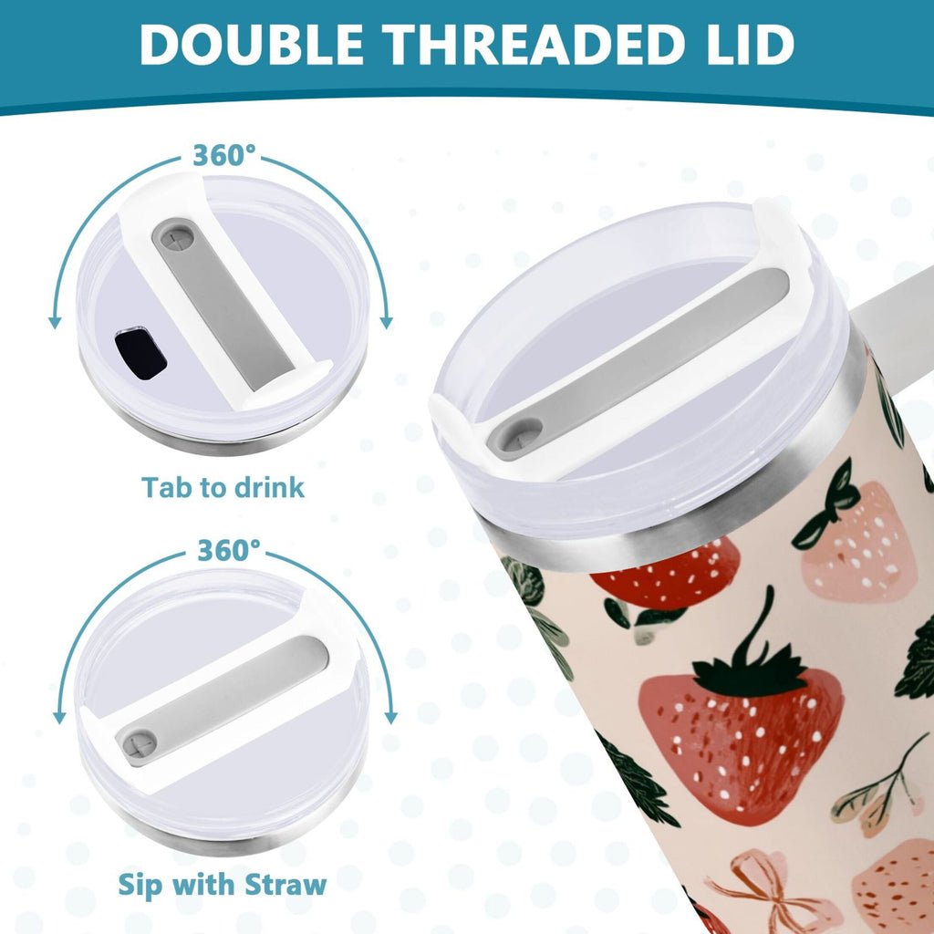 30 oz Insulated Stainless Steel Tumbler Double Wall Stainless Steel Tumbler with 2-Way Drinking Cute Pinks Strawberries WZLV
