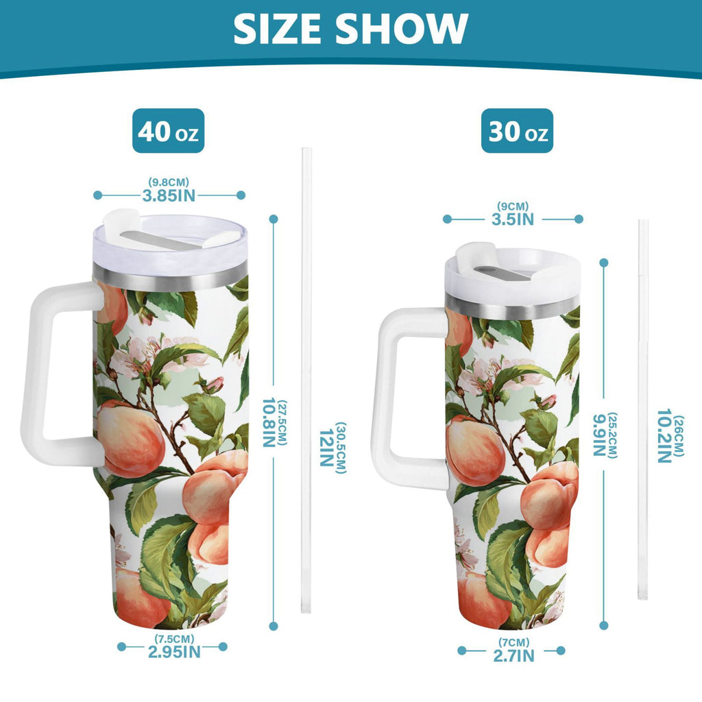 30 oz Insulated Stainless Steel Tumbler Double Wall Stainless Steel Tumbler with 2-Way Drinking Peach Fruit Pattern TUXP
