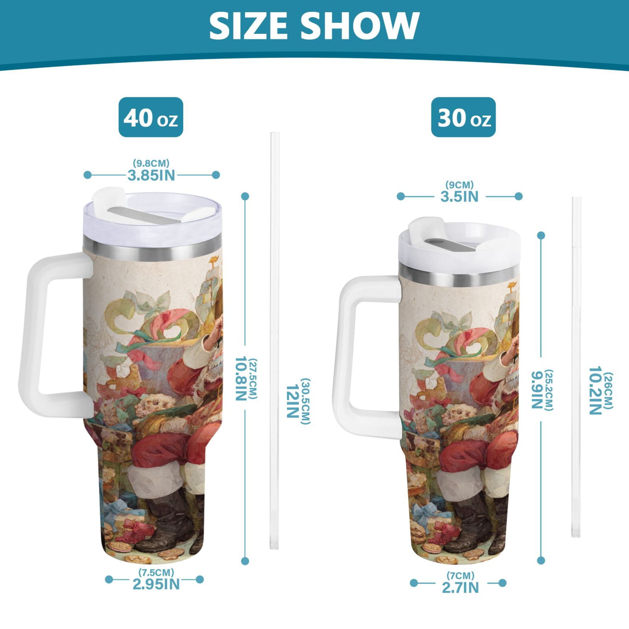 30 oz Insulated Stainless Steel Tumbler Double Wall Stainless Steel Tumbler with 2-Way Drinking Santa Claus Sitting in Chair 84AZ