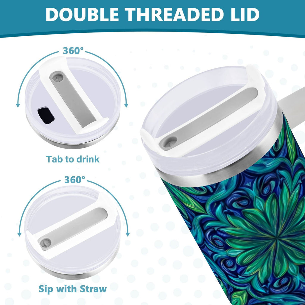 40 oz Insulated Stainless Steel Tumbler Double Wall Stainless Steel Tumbler with 2-Way Drinking Elegant Blue Traditional Patterns 99BN