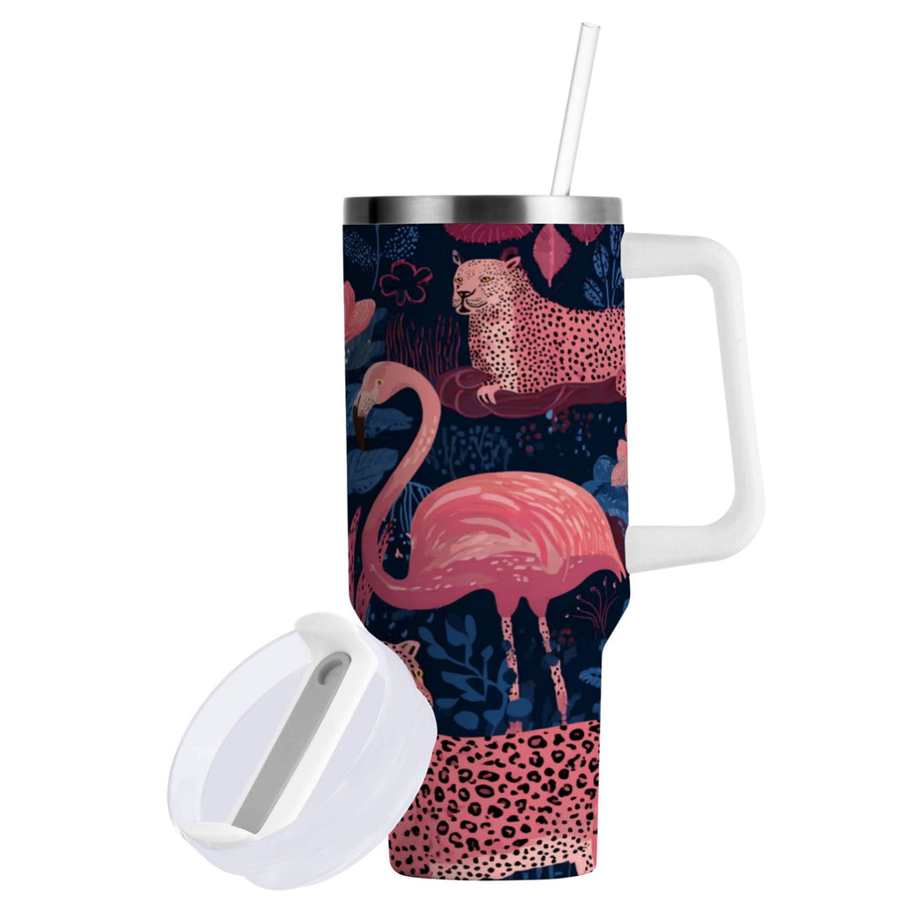30 oz Insulated Stainless Steel Tumbler Double Wall Stainless Steel Tumbler with 2-Way Drinking Flamingos and Leopard Print 805Q
