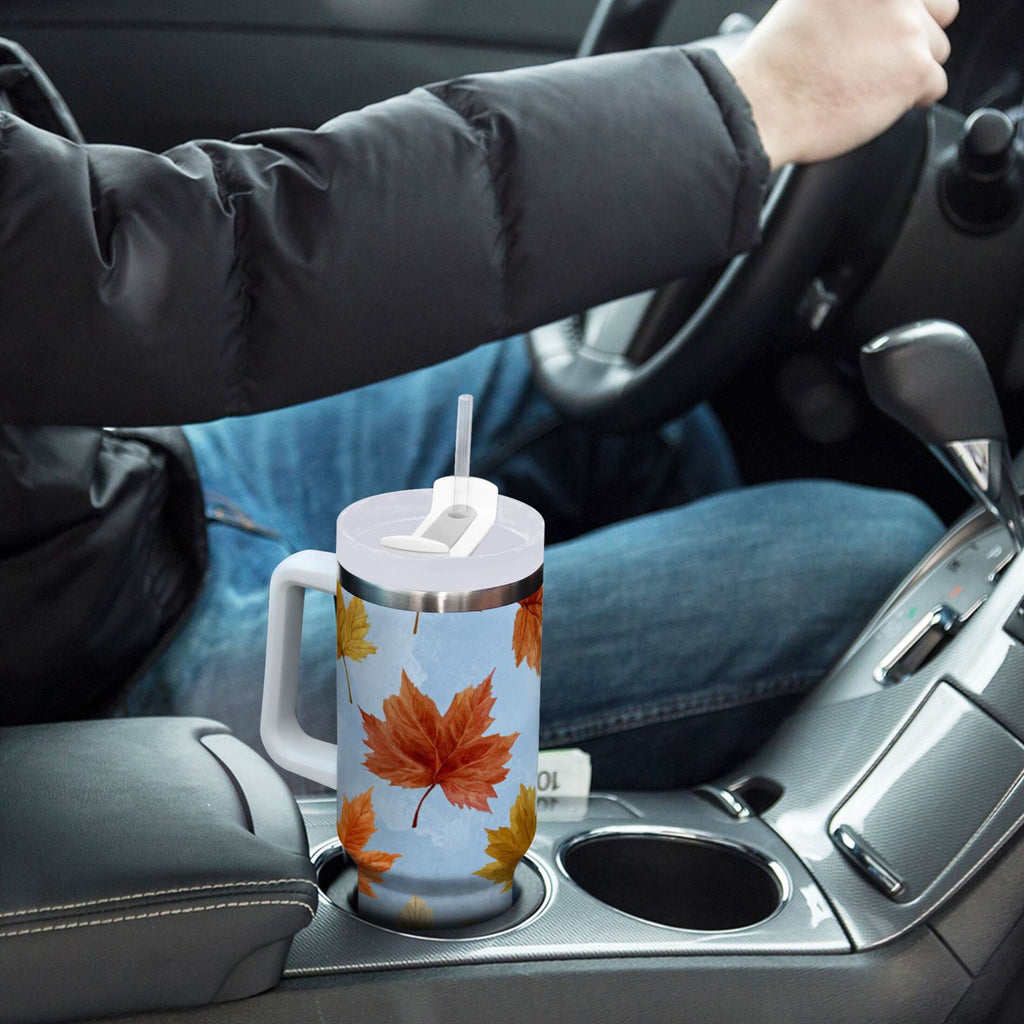 30 oz Insulated Stainless Steel Tumbler Double Wall Stainless Steel Tumbler with 2-Way Drinking Autumn Maple Leaves 2C6C