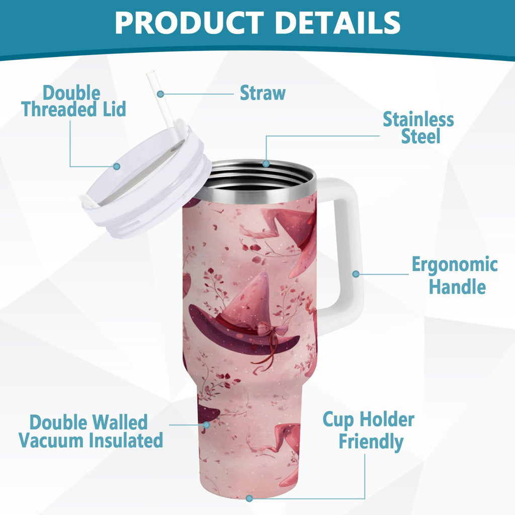 30 oz Insulated Stainless Steel Tumbler Double Wall Stainless Steel Tumbler with 2-Way Drinking Hats with Delicate Bows D5SU