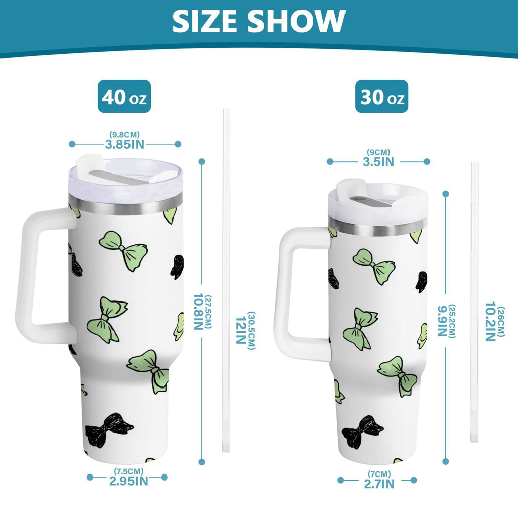 40 oz Insulated Stainless Steel Tumbler Double Wall Stainless Steel Tumbler with 2-Way Drinking Green and Black Bows OSXC