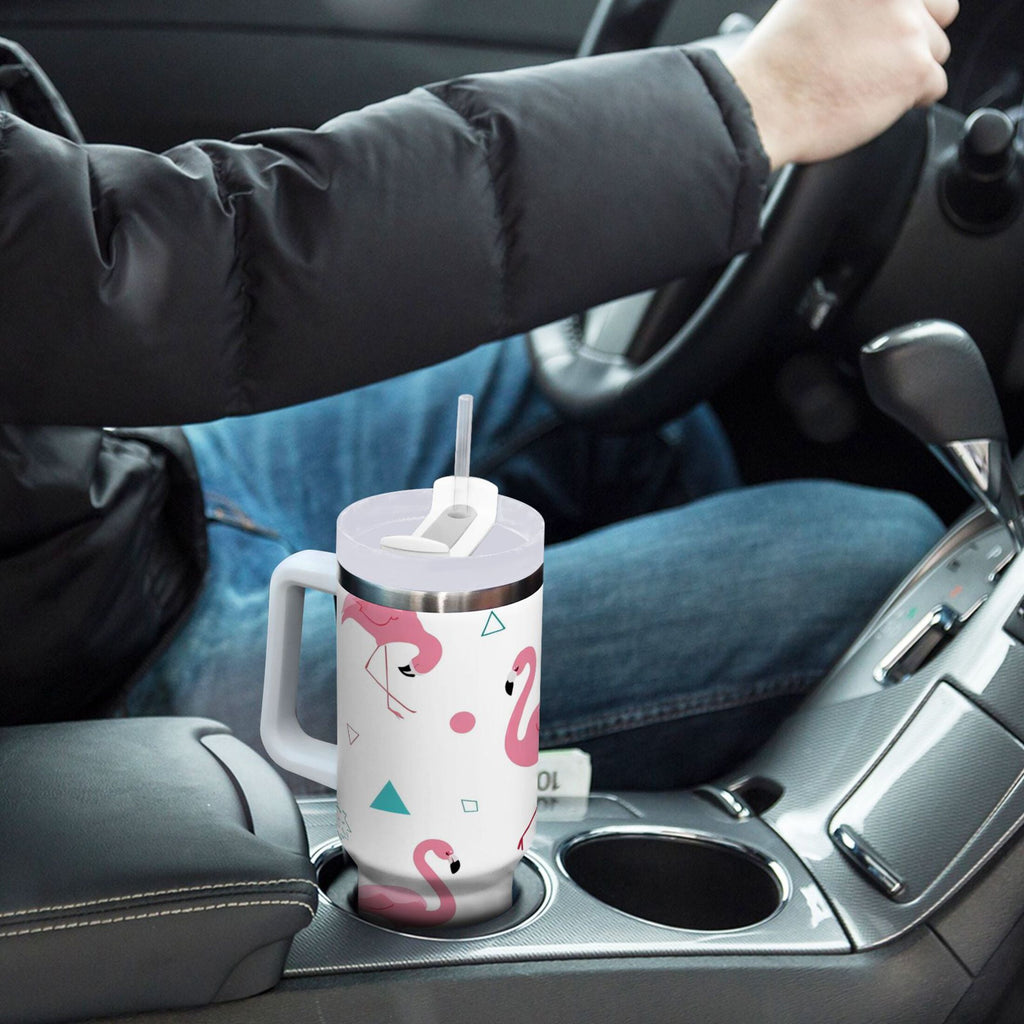 40 oz Insulated Stainless Steel Tumbler Double Wall Stainless Steel Tumbler with 2-Way Drinking Cute Flamingo Pattern Y08Q