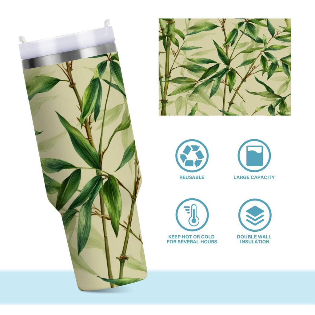 30 oz Insulated Stainless Steel Tumbler Double Wall Stainless Steel Tumbler with 2-Way Drinking Bamboo Pattern UBTU