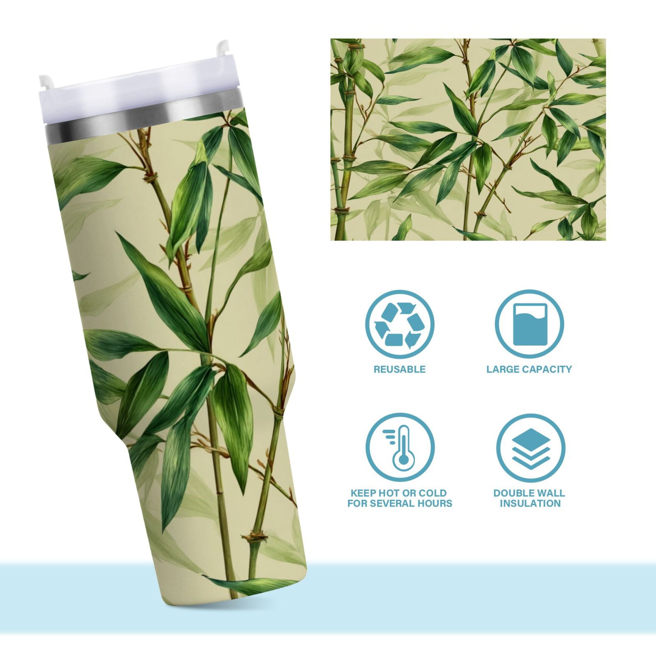30 oz Insulated Stainless Steel Tumbler Double Wall Stainless Steel Tumbler with 2-Way Drinking Bamboo Pattern UBTU