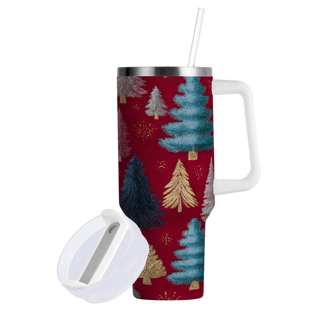 30 oz Insulated Stainless Steel Tumbler Double Wall Stainless Steel Tumbler with 2-Way Drinking Stylized Christmas Trees GO5O