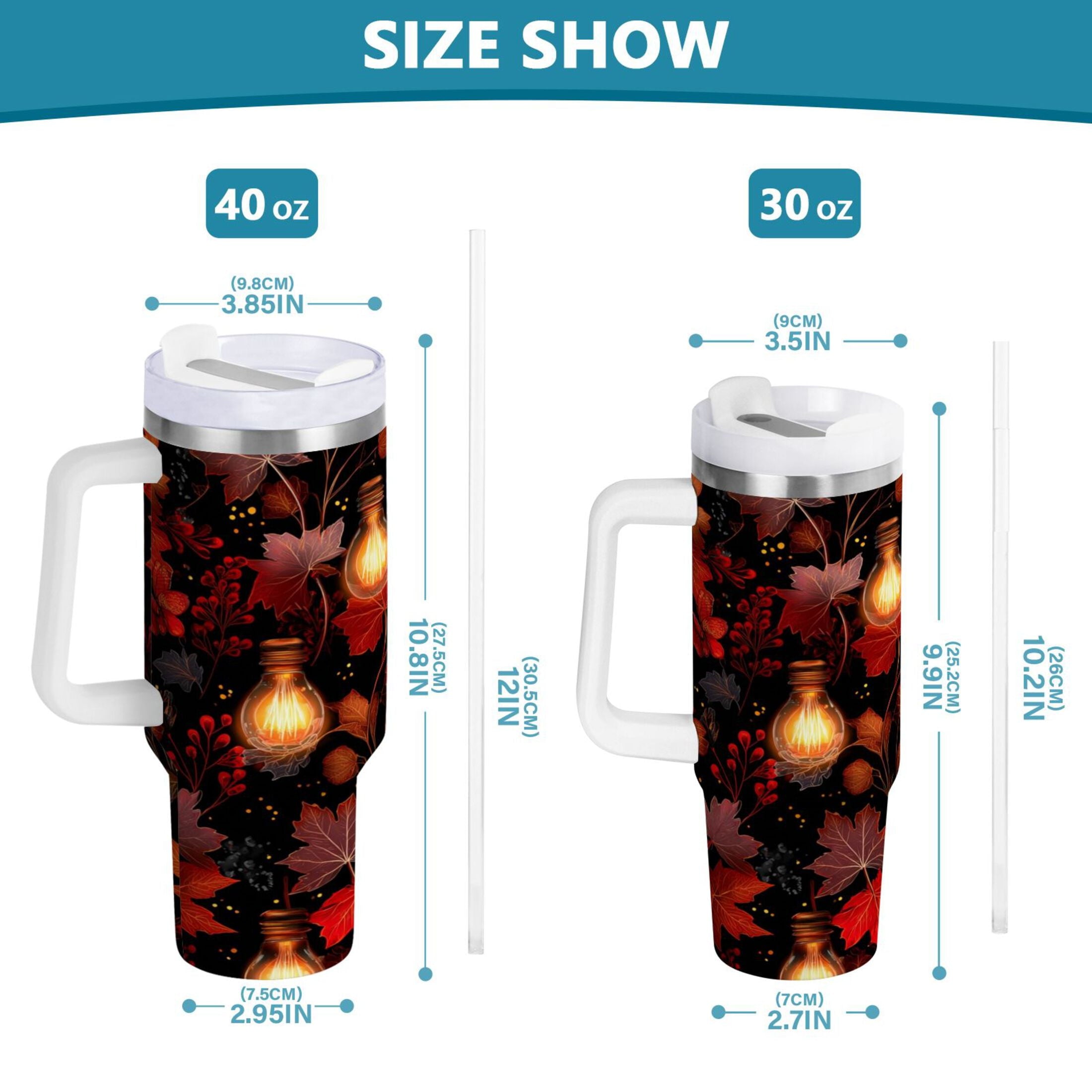 40 oz Insulated Stainless Steel Tumbler Double Wall Stainless Steel Tumbler with 2-Way Drinking Light Bulbs and Maple Leaves 13Q3
