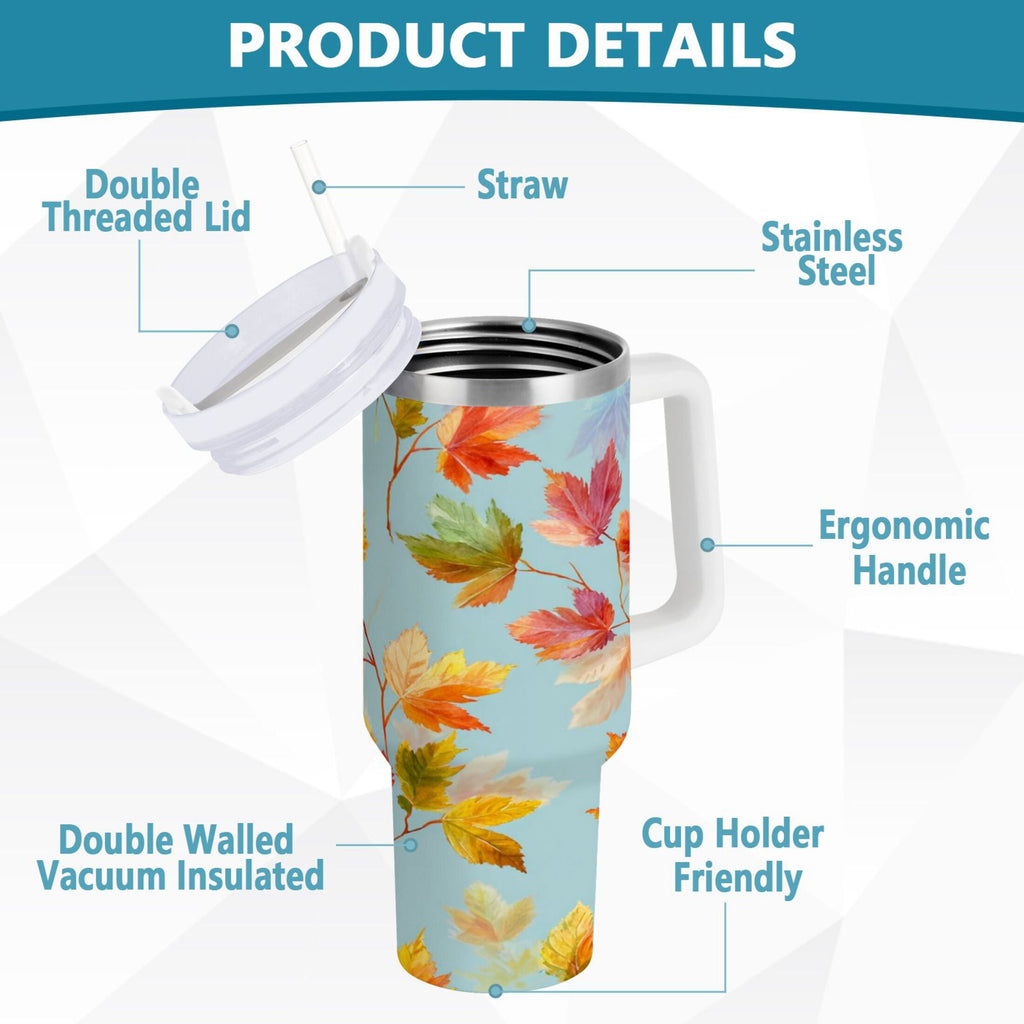 30 oz Insulated Stainless Steel Tumbler Double Wall Stainless Steel Tumbler with 2-Way Drinking Colorful Autumn Maple Leaves S2NS