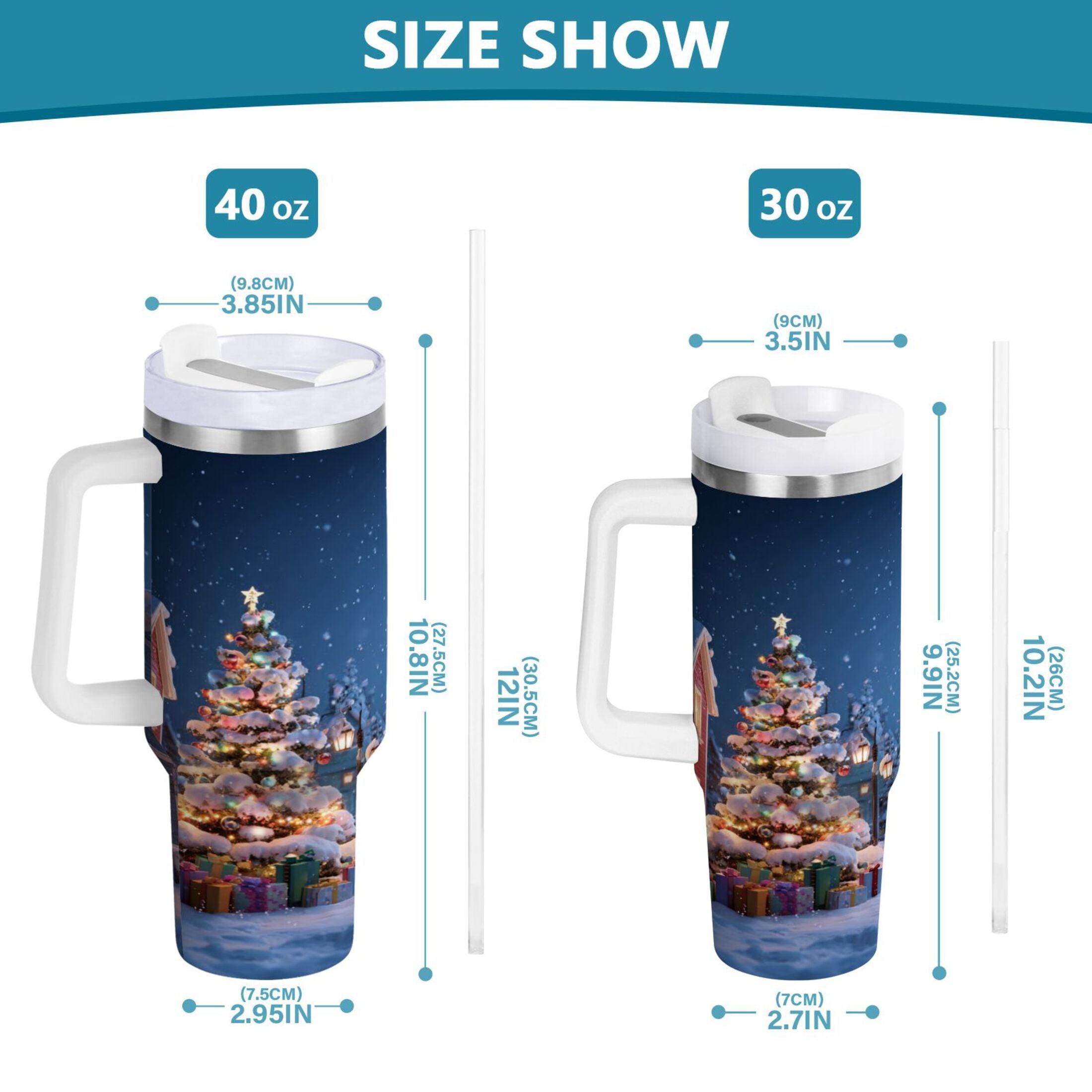 30 oz Insulated Stainless Steel Tumbler Double Wall Stainless Steel Tumbler with 2-Way Drinking Christmas Night Scene RKBP