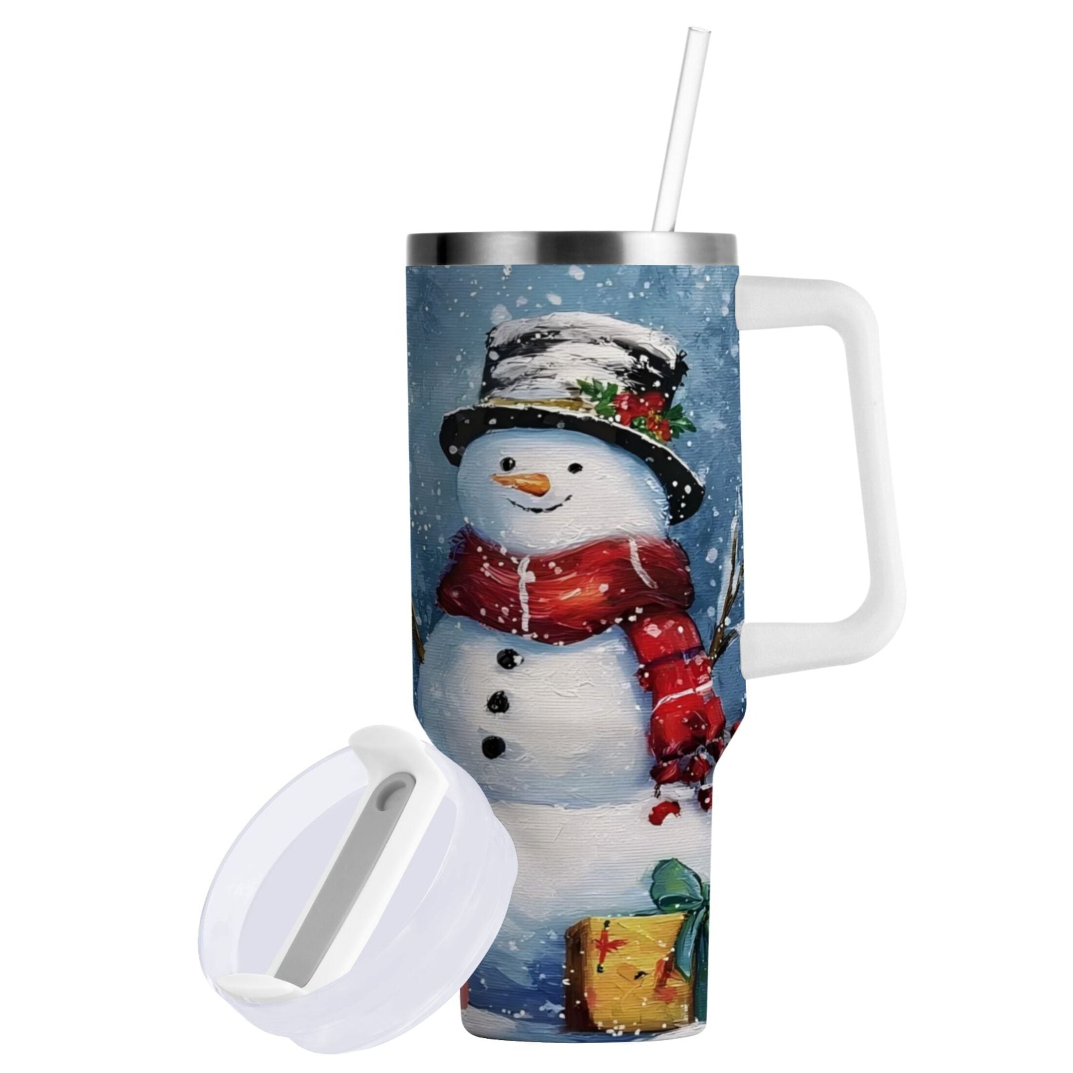 30 oz Insulated Stainless Steel Tumbler Double Wall Stainless Steel Tumbler with 2-Way Drinking Christmas Scene with Snowman XO04