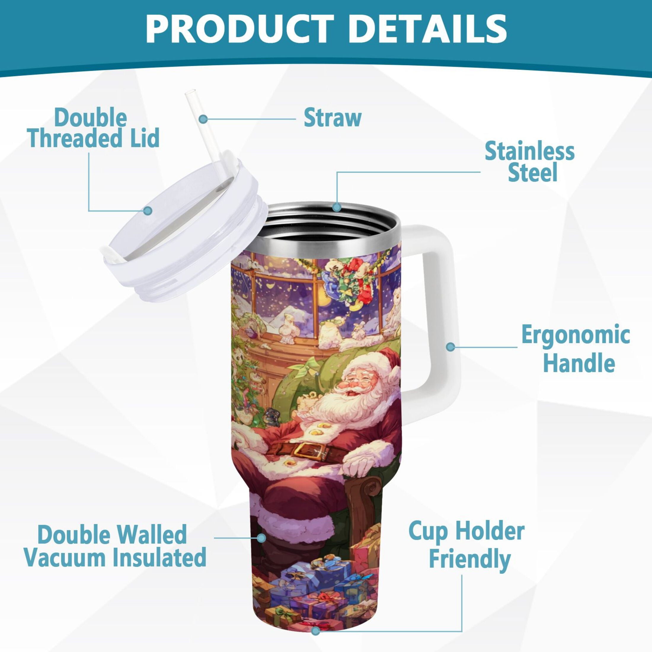 40 oz Insulated Stainless Steel Tumbler Double Wall Stainless Steel Tumbler with 2-Way Drinking Festive Christmas Scene 6BY7