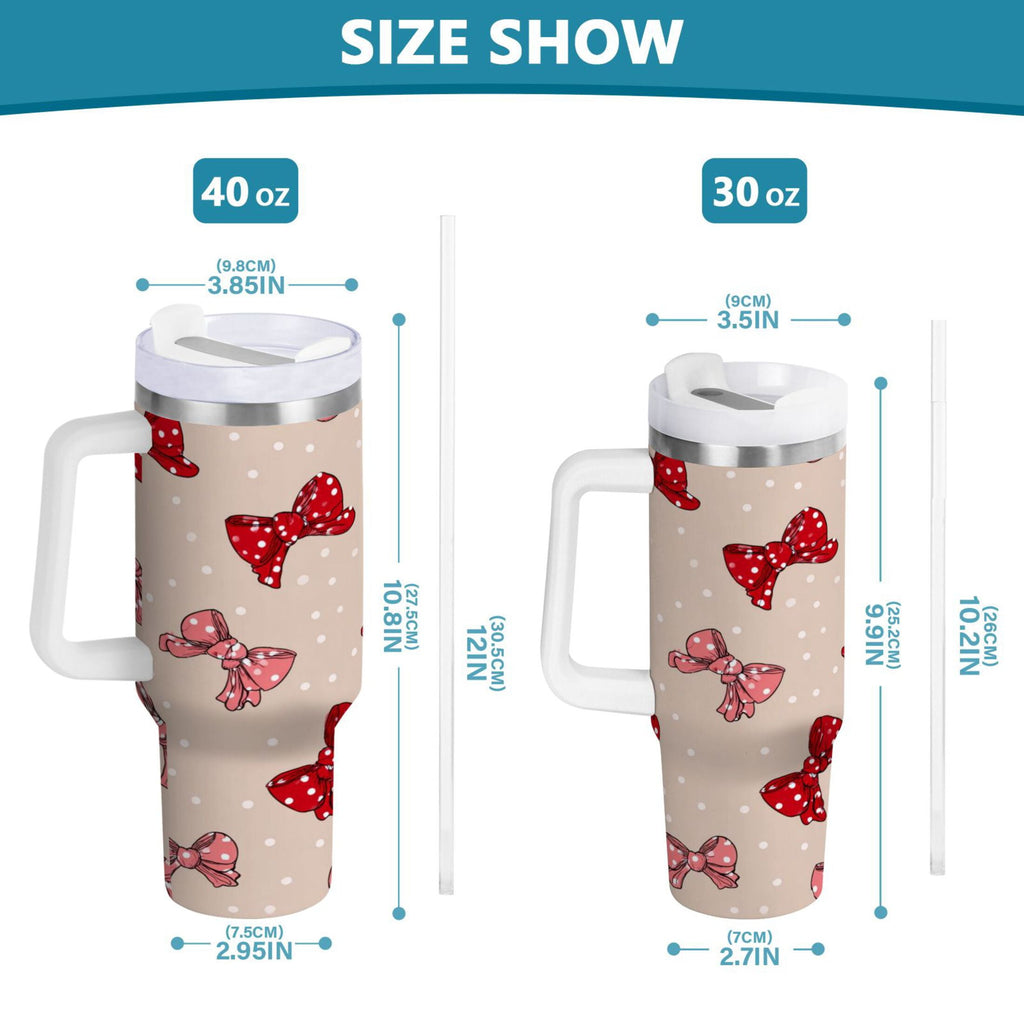 30 oz Insulated Stainless Steel Tumbler Double Wall Stainless Steel Tumbler with 2-Way Drinking Cute Red Bows Pattern 1AEB