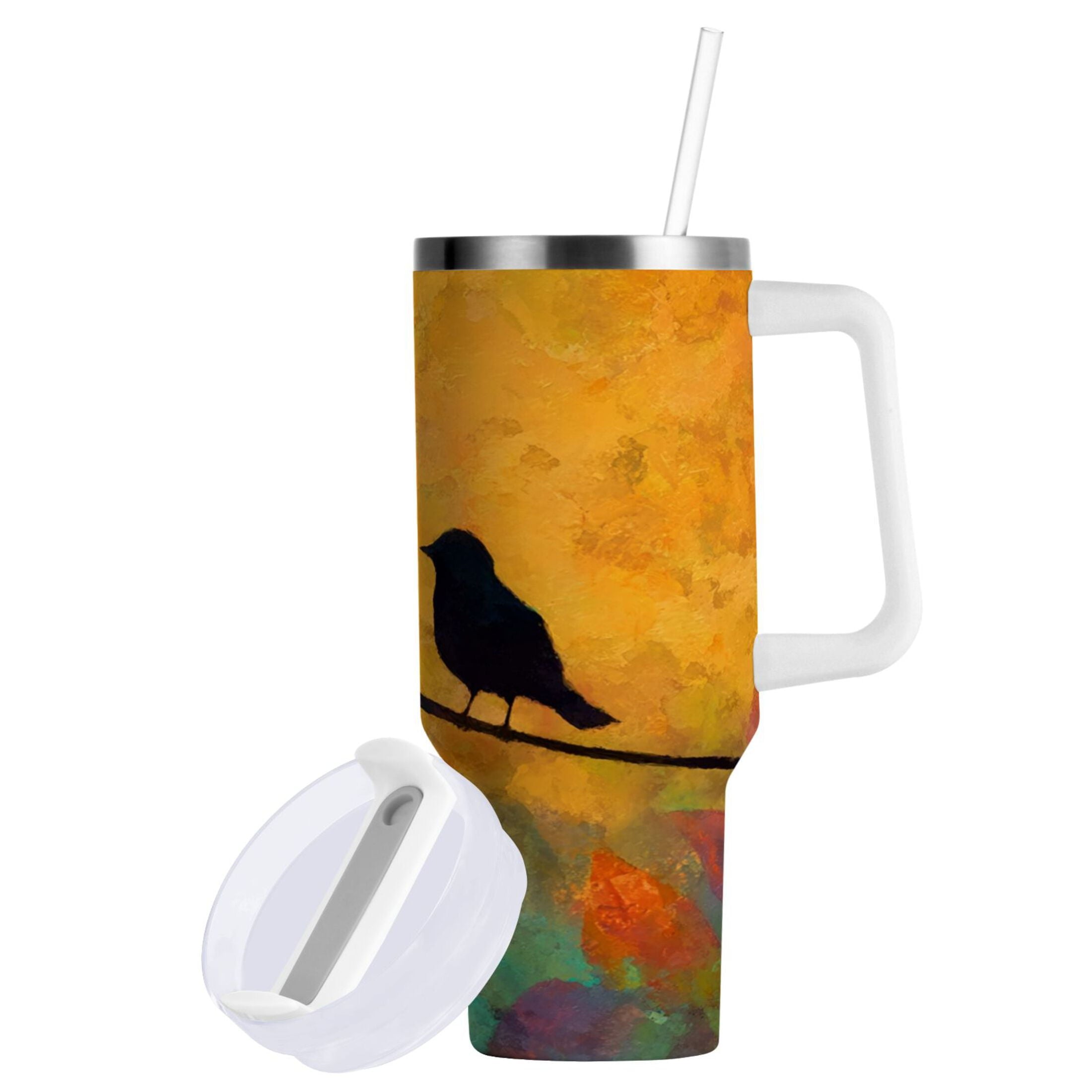 30 oz Insulated Stainless Steel Tumbler Double Wall Stainless Steel Tumbler with 2-Way Drinking Birds on A Wire FIS7