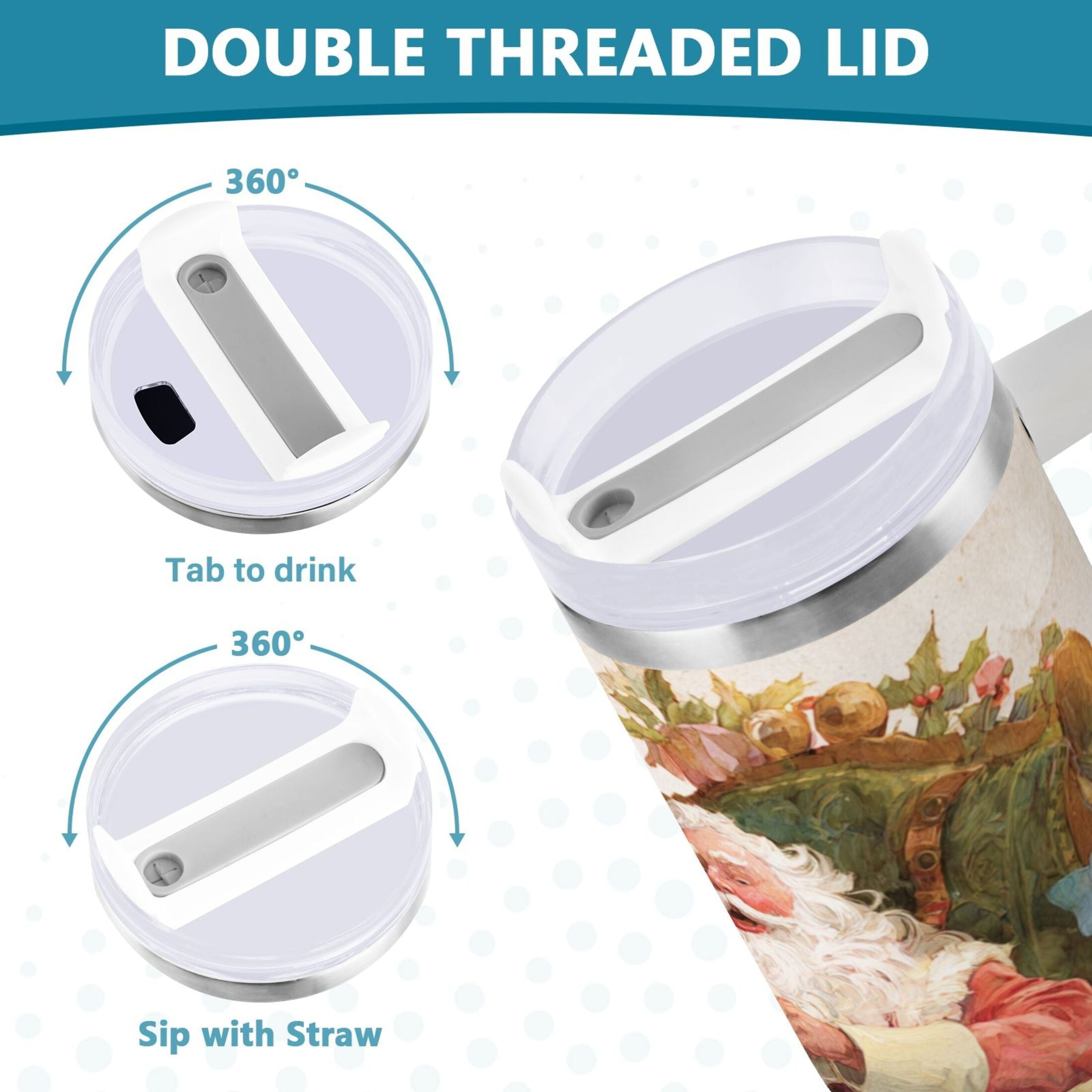 30 oz Insulated Stainless Steel Tumbler Double Wall Stainless Steel Tumbler with 2-Way Drinking Santa Claus Sitting in Chair 84AZ