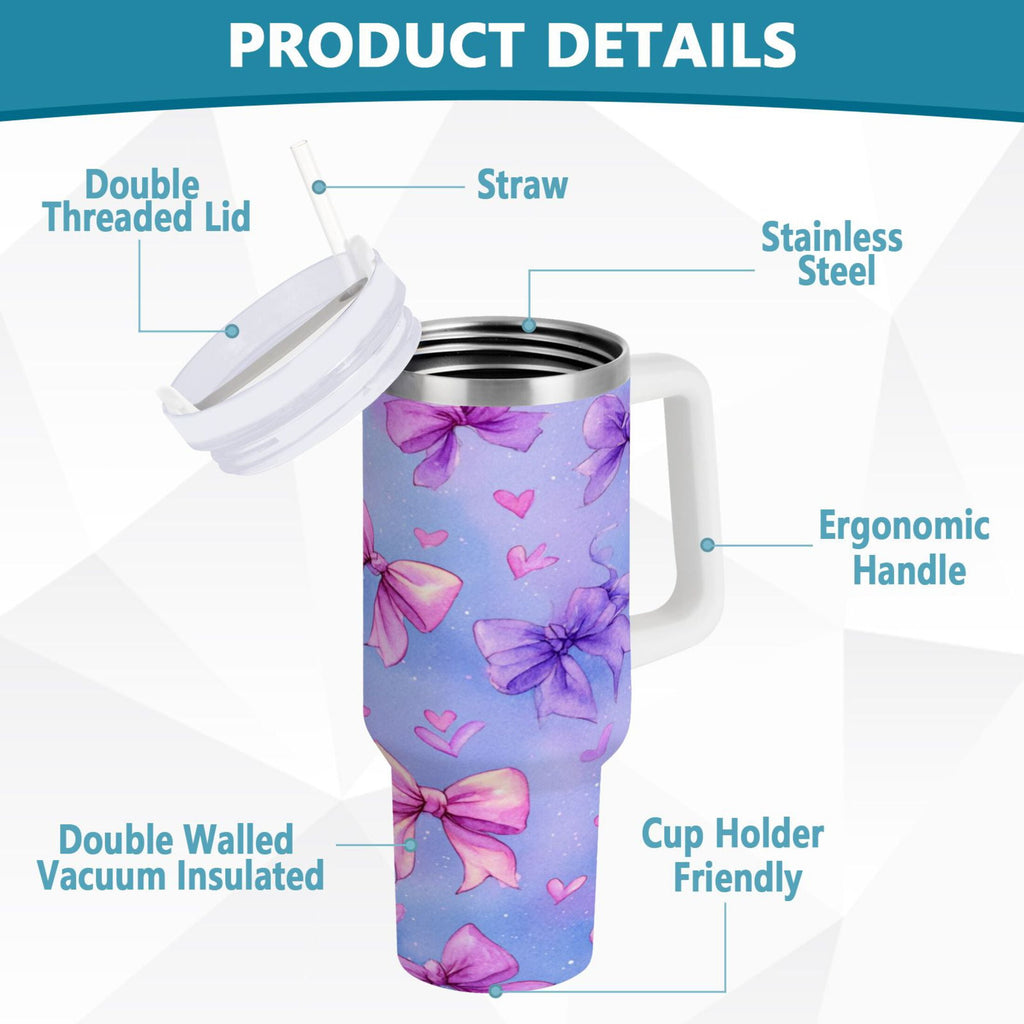30 oz Insulated Stainless Steel Tumbler Double Wall Stainless Steel Tumbler with 2-Way Drinking Watercolor Bows Pattern RY8U