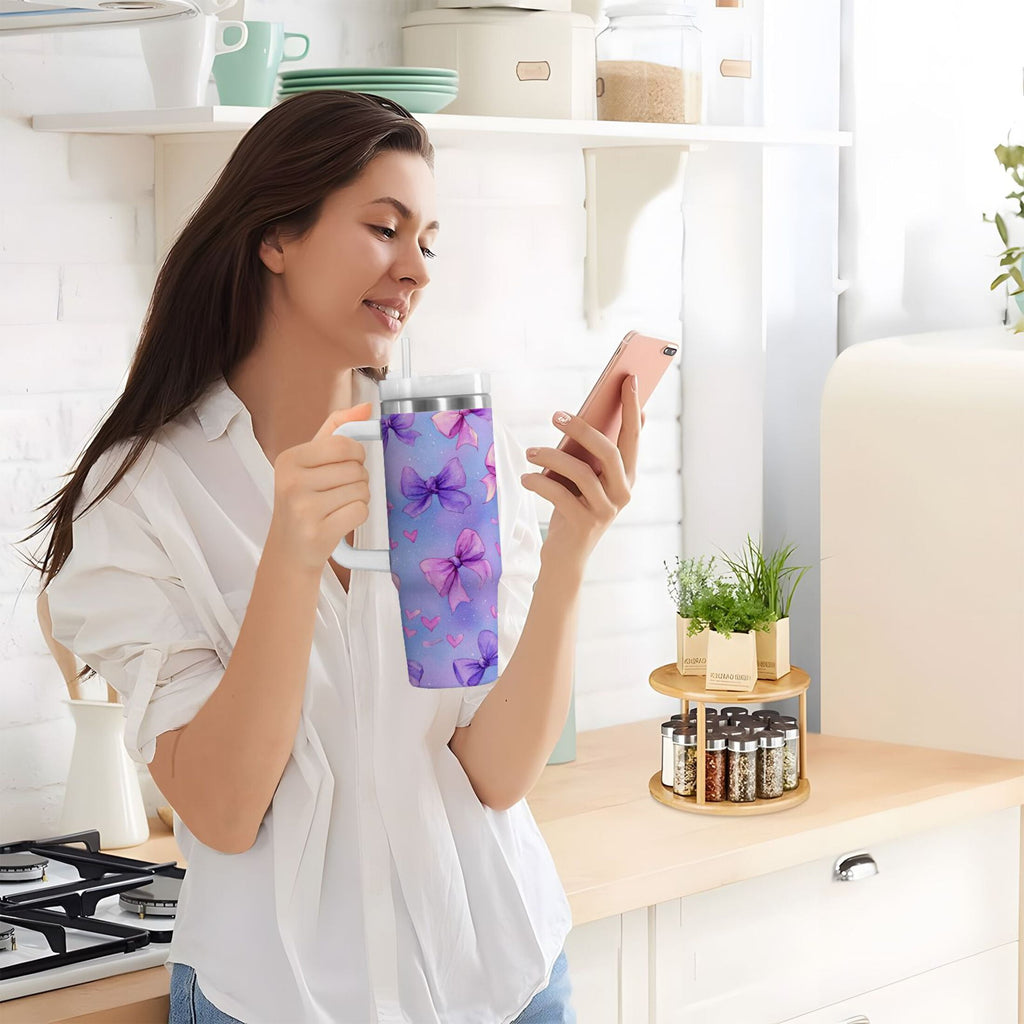 30 oz Insulated Stainless Steel Tumbler Double Wall Stainless Steel Tumbler with 2-Way Drinking Watercolor Bows Pattern RY8U