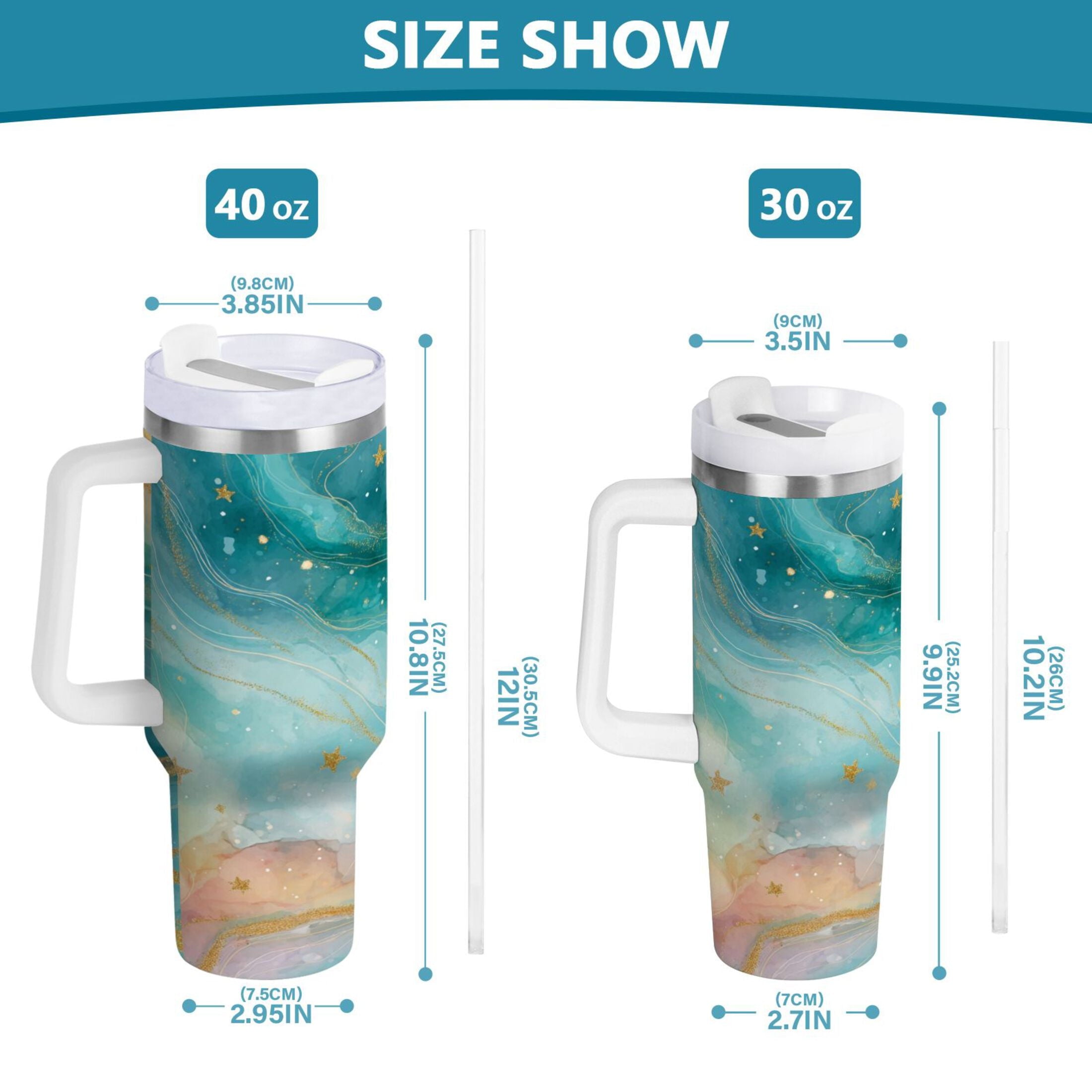 40 oz Insulated Stainless Steel Tumbler Double Wall Stainless Steel Tumbler with 2-Way Drinking Beautiful Watercolor Stars 6KIB