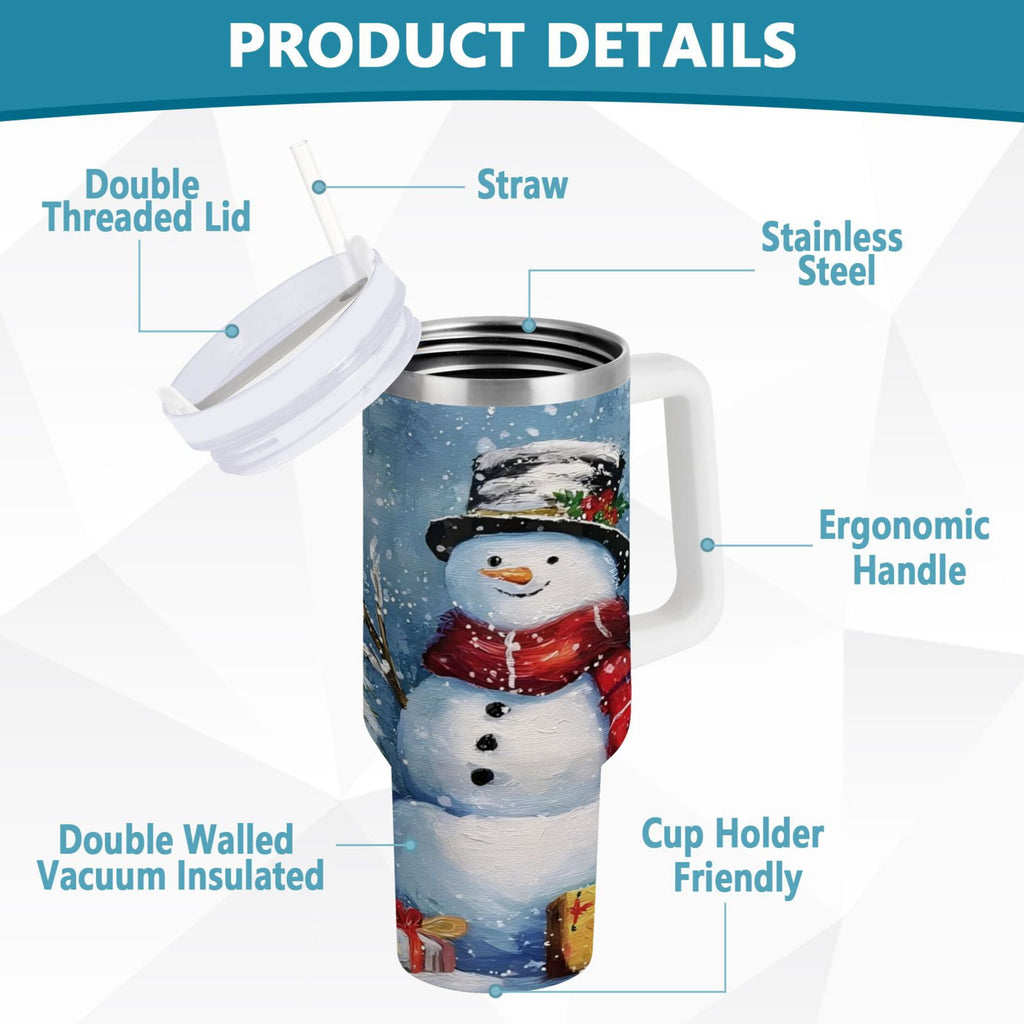30 oz Insulated Stainless Steel Tumbler Double Wall Stainless Steel Tumbler with 2-Way Drinking Christmas Scene with Snowman XO04
