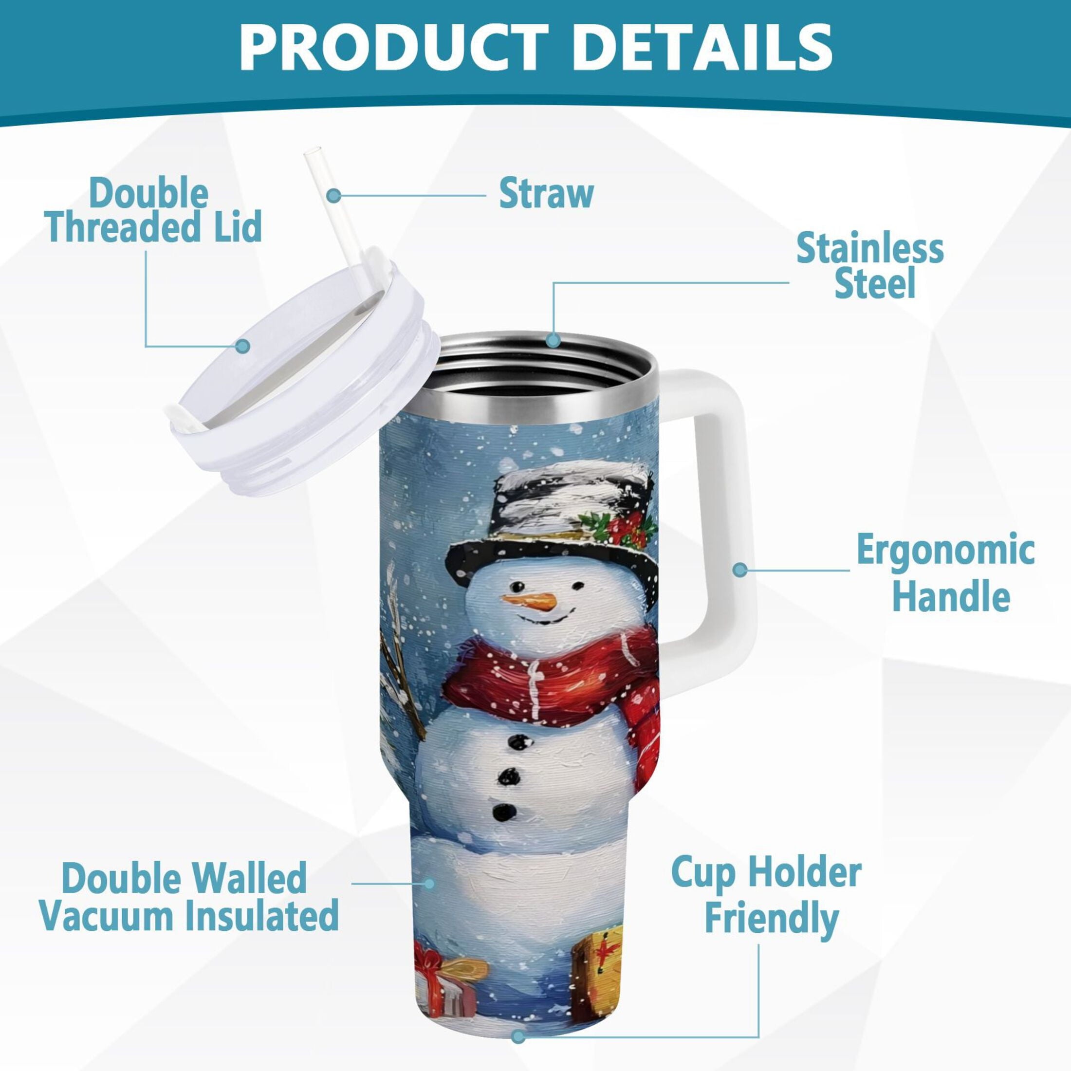 30 oz Insulated Stainless Steel Tumbler Double Wall Stainless Steel Tumbler with 2-Way Drinking Christmas Scene with Snowman XO04