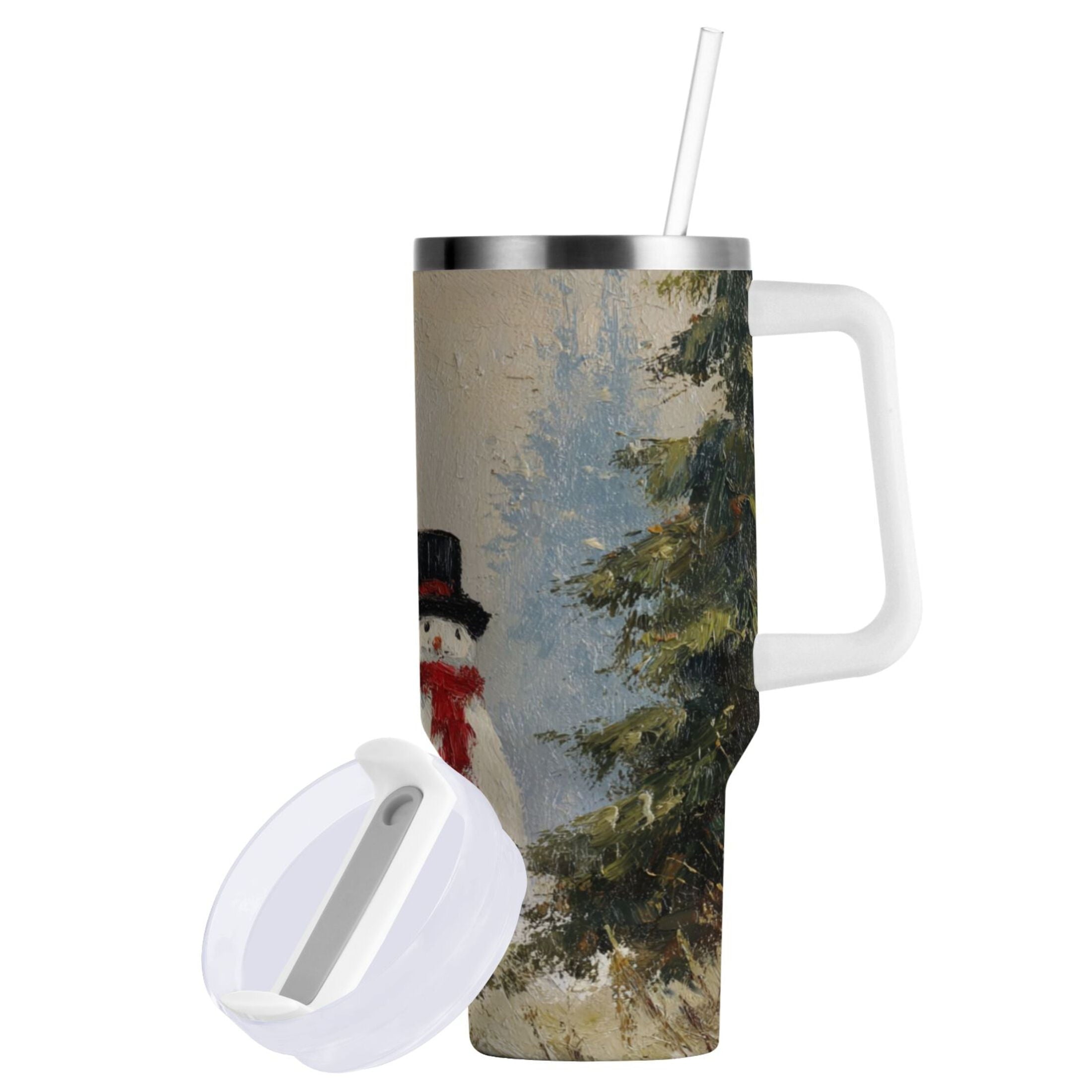 40 oz Insulated Stainless Steel Tumbler Double Wall Stainless Steel Tumbler with 2-Way Drinking Moody Snowman Couple T25S